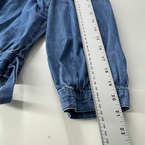 Madewell Womens XL Blue 70s Retro Cropped Fit V-Neck Long Sleeve Denim Wap Top - Picture 14 of 15